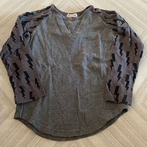 Appaman Girls Grey V Neck Long Sleeve Lightning Bolt Top
